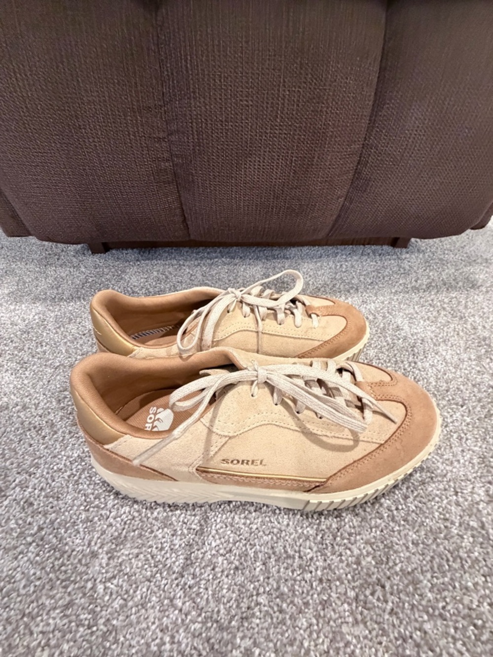 Sorel Two-Tone Beige and Tan Suede Lace-Up Sneakers